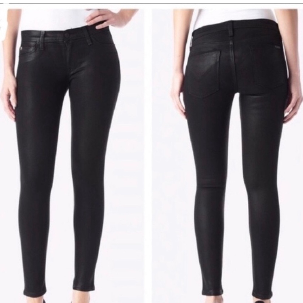 HUDSON Black Low Waist Wax Finish Stretchy Skinny Jeans Pants